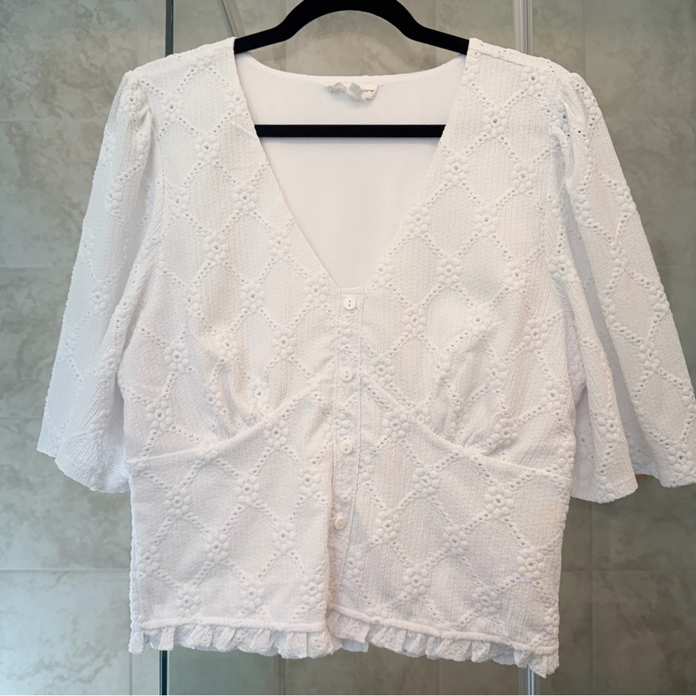 Chic White Textured Women's Blouse